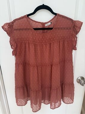 Sheer Tiered Swiss Dot Tunic - Rust